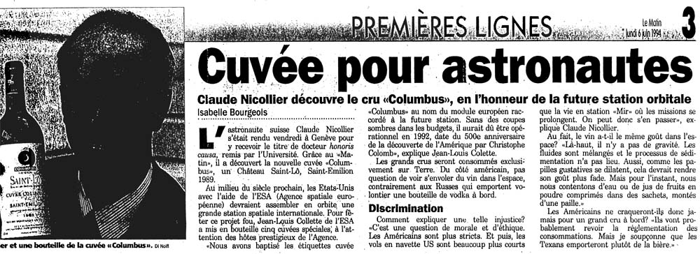 article cuvees souvenirs colombus astronautes